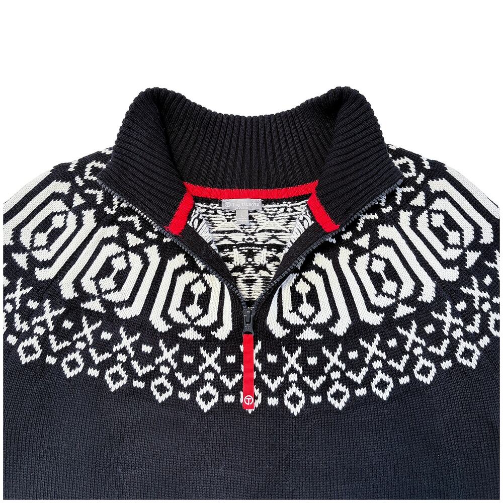 Talbots Fair Isle Quarter Zip Sweater Women L Nordic Ski Black Wool Blend